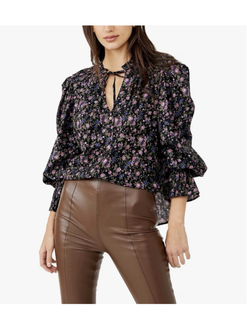 Free People Meant To Be Floral Blouse M Cotton Smocked Boho Cottagecore Peasant